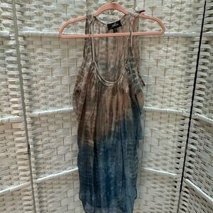 Akiko Cold Shoulder Dress size‎ M Silk blue and pink/ tan good condition